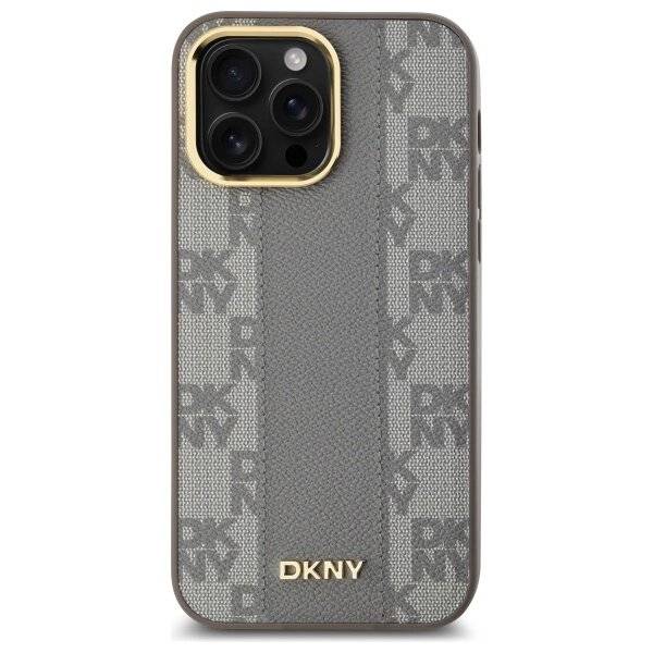 DKNY Leather Checkered Mono Pattern MagSafe-Hülle iPhone 14 Pro Max – Beige