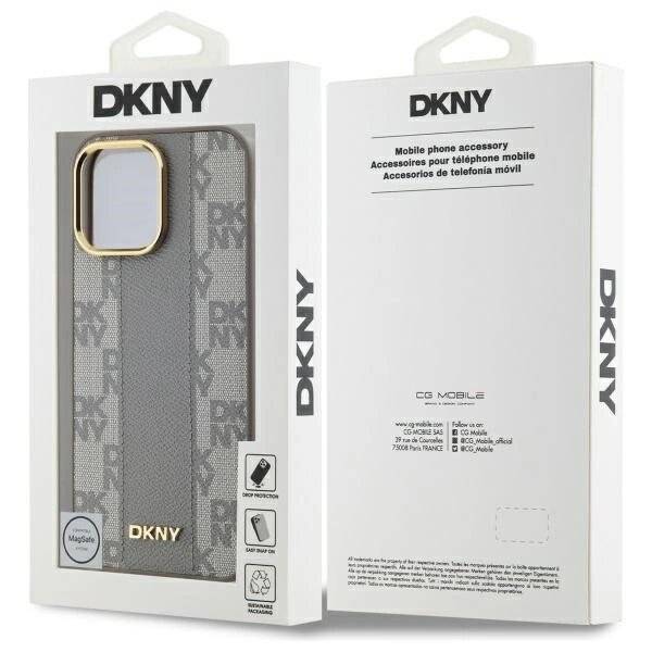 DKNY Leather Checkered Mono Pattern MagSafe-Hülle iPhone 14 Pro Max – Beige