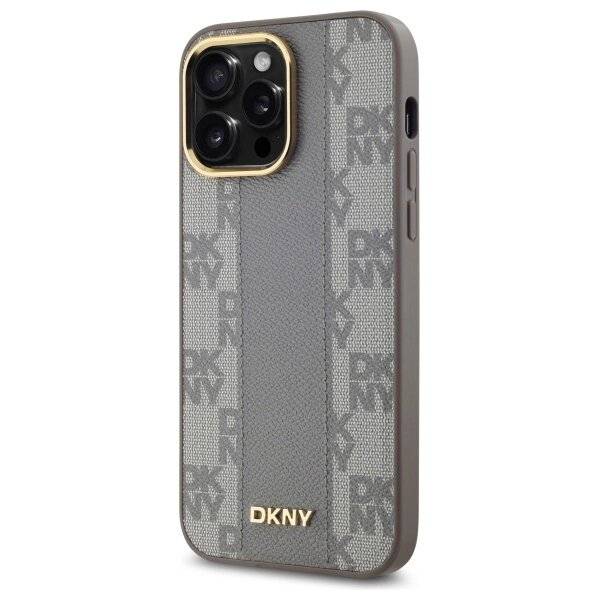 DKNY Leather Checkered Mono Pattern MagSafe-Hülle iPhone 14 Pro Max – Beige