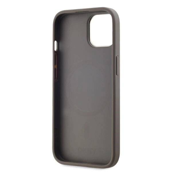 DKNY Leather Checkered Mono Pattern MagSafe-Hülle iPhone 15 – Beige