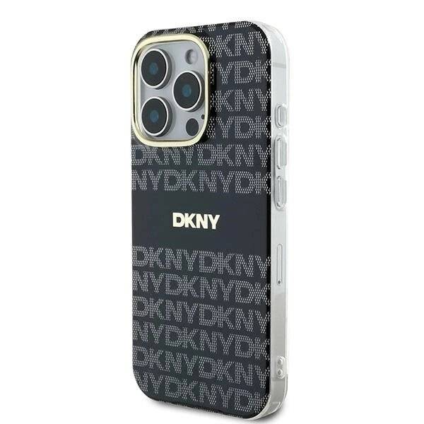 DKNY Repeat Texture Pattern With Stripe Hülle iPhone 16 Pro Max – Schwarz