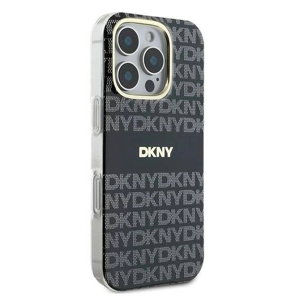 DKNY Repeat Texture Pattern With Stripe Hülle iPhone 16 Pro Max – Schwarz