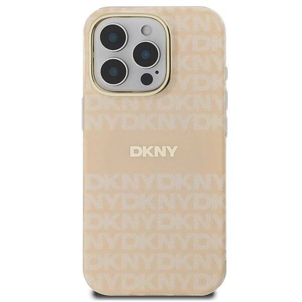 DKNY Repeat Texture Pattern & Stripe MagSafe Hülle iPhone 16 Pro – Rosa