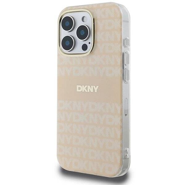 DKNY Repeat Texture Pattern & Stripe MagSafe Hülle iPhone 16 Pro – Rosa