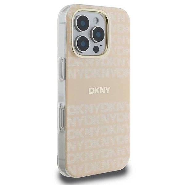 DKNY Repeat Texture Pattern & Stripe MagSafe Hülle iPhone 16 Pro – Rosa
