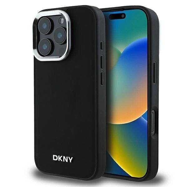DKNY Plain Silver Logo MagSafe Hülle iPhone 16 Pro – Schwarz