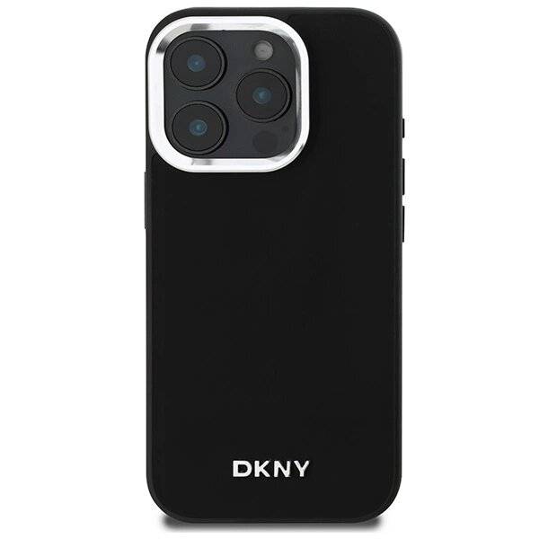 DKNY Plain Silver Logo MagSafe Hülle iPhone 16 Pro – Schwarz