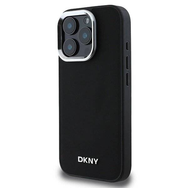 DKNY Plain Silver Logo MagSafe Hülle iPhone 16 Pro – Schwarz