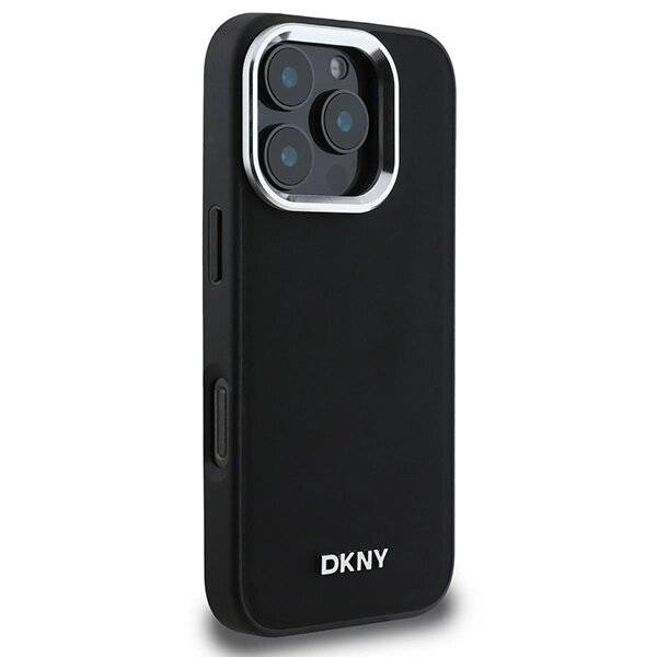 DKNY Plain Silver Logo MagSafe Hülle iPhone 16 Pro – Schwarz