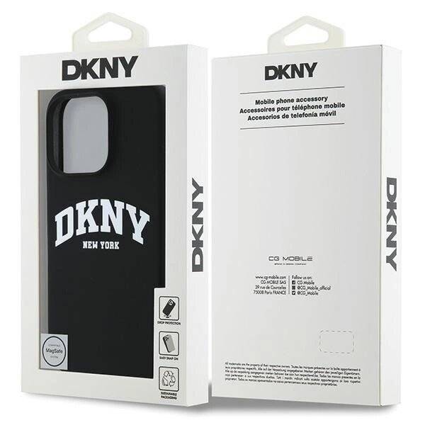 DKNY Silikon-MagSafe-Hülle weißem bedrucktem Logo iPhone 16 Pro – Schwarz