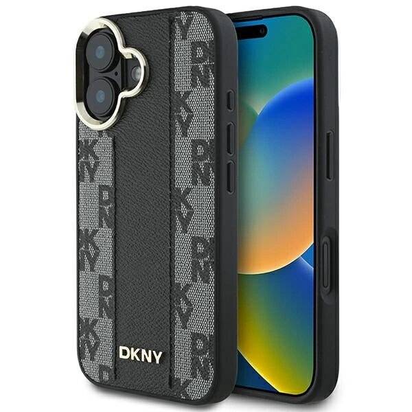 DKNY Checkered Pattern Magsafe Hülle iPhone 16 – Schwarz