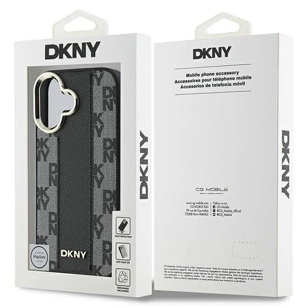 DKNY Checkered Pattern Magsafe Hülle iPhone 16 – Schwarz