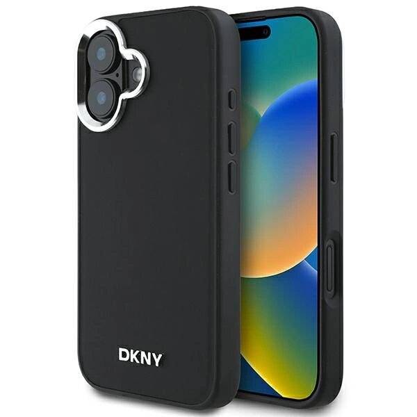 DKNY Plain Silver Logo MagSafe Hülle iPhone 16 – Schwarz