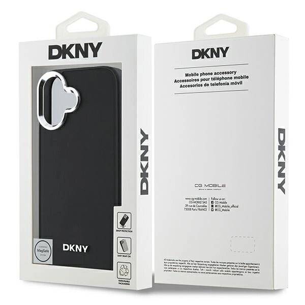 DKNY Plain Silver Logo MagSafe Hülle iPhone 16 – Schwarz