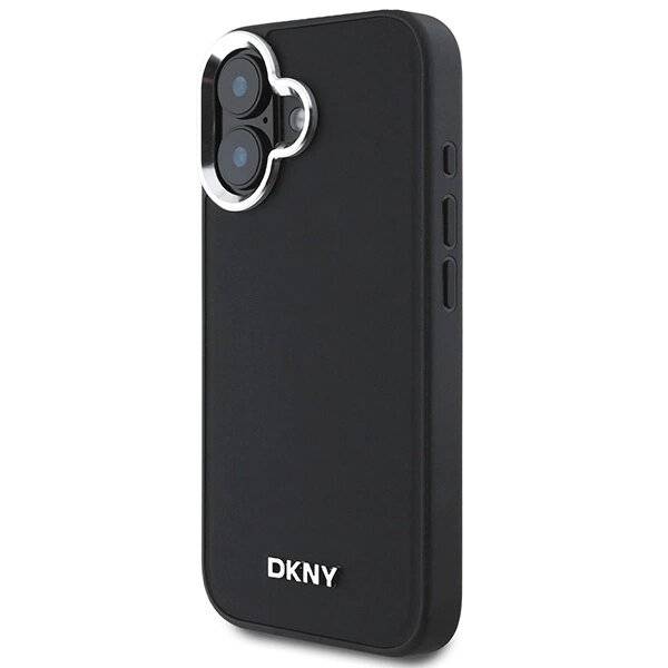 DKNY Plain Silver Logo MagSafe Hülle iPhone 16 – Schwarz
