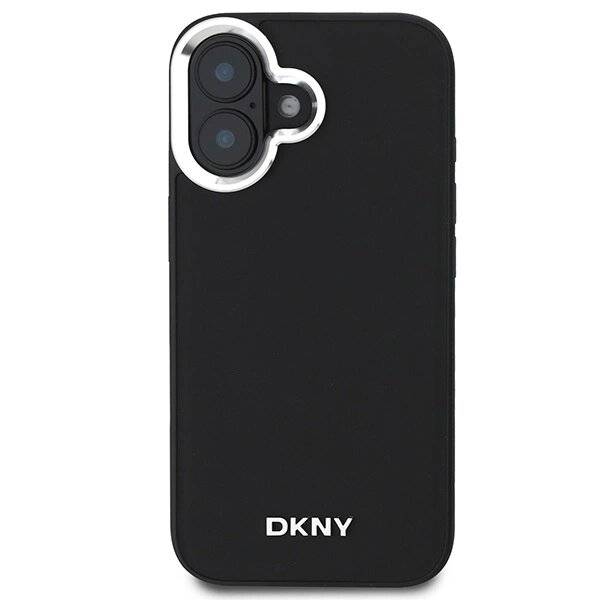 DKNY Plain Silver Logo MagSafe Hülle iPhone 16 – Schwarz