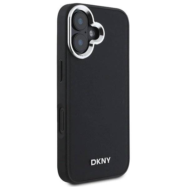 DKNY Plain Silver Logo MagSafe Hülle iPhone 16 – Schwarz
