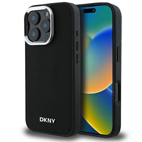 DKNY Plain Silver Logo MagSafe-Hülle iPhone 16 Pro Max – Schwarz