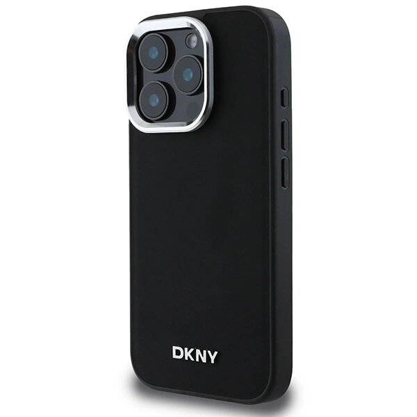 DKNY Plain Silver Logo MagSafe-Hülle iPhone 16 Pro Max – Schwarz