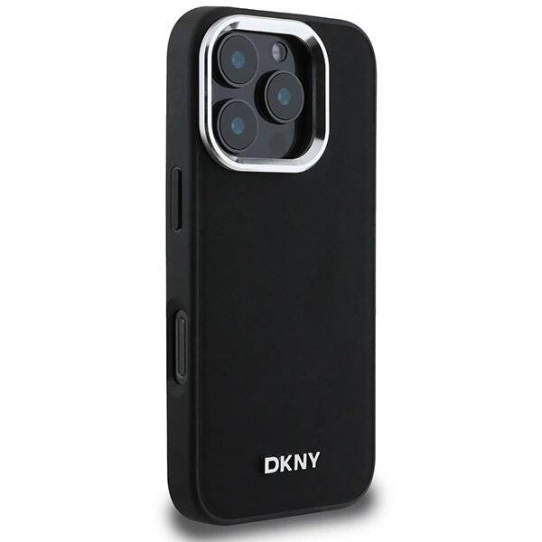 DKNY Plain Silver Logo MagSafe-Hülle iPhone 16 Pro Max – Schwarz