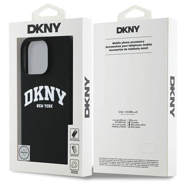 DKNY Silikon-MagSafe-Hülle weißem bedrucktem Logo iPhone 16 Pro Max – Schwarz