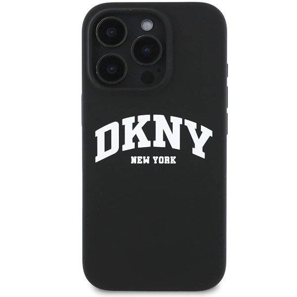 DKNY Silikon-MagSafe-Hülle weißem bedrucktem Logo iPhone 16 Pro Max – Schwarz