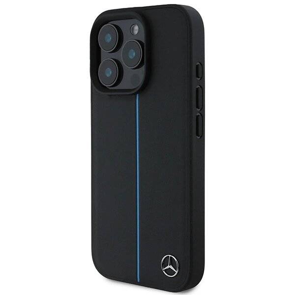 Mercedes MB Blue Line MagSafe-Lederhülle iPhone 16 Pro Max – Schwarz