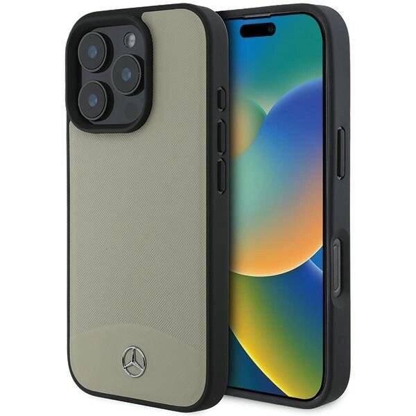 Mercedes MB MagSafe-Hülle strukturiertem schlichtem Leder iPhone 16 Pro Max – Beige
