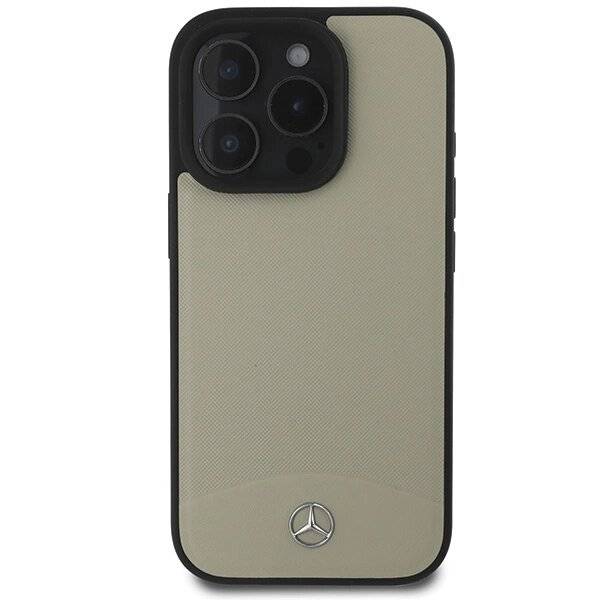 Mercedes MB MagSafe-Hülle strukturiertem schlichtem Leder iPhone 16 Pro Max – Beige
