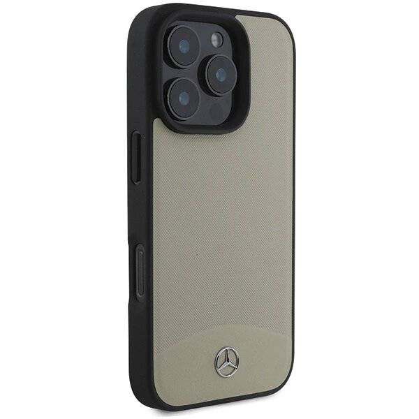 Mercedes MB MagSafe-Hülle strukturiertem schlichtem Leder iPhone 16 Pro Max – Beige