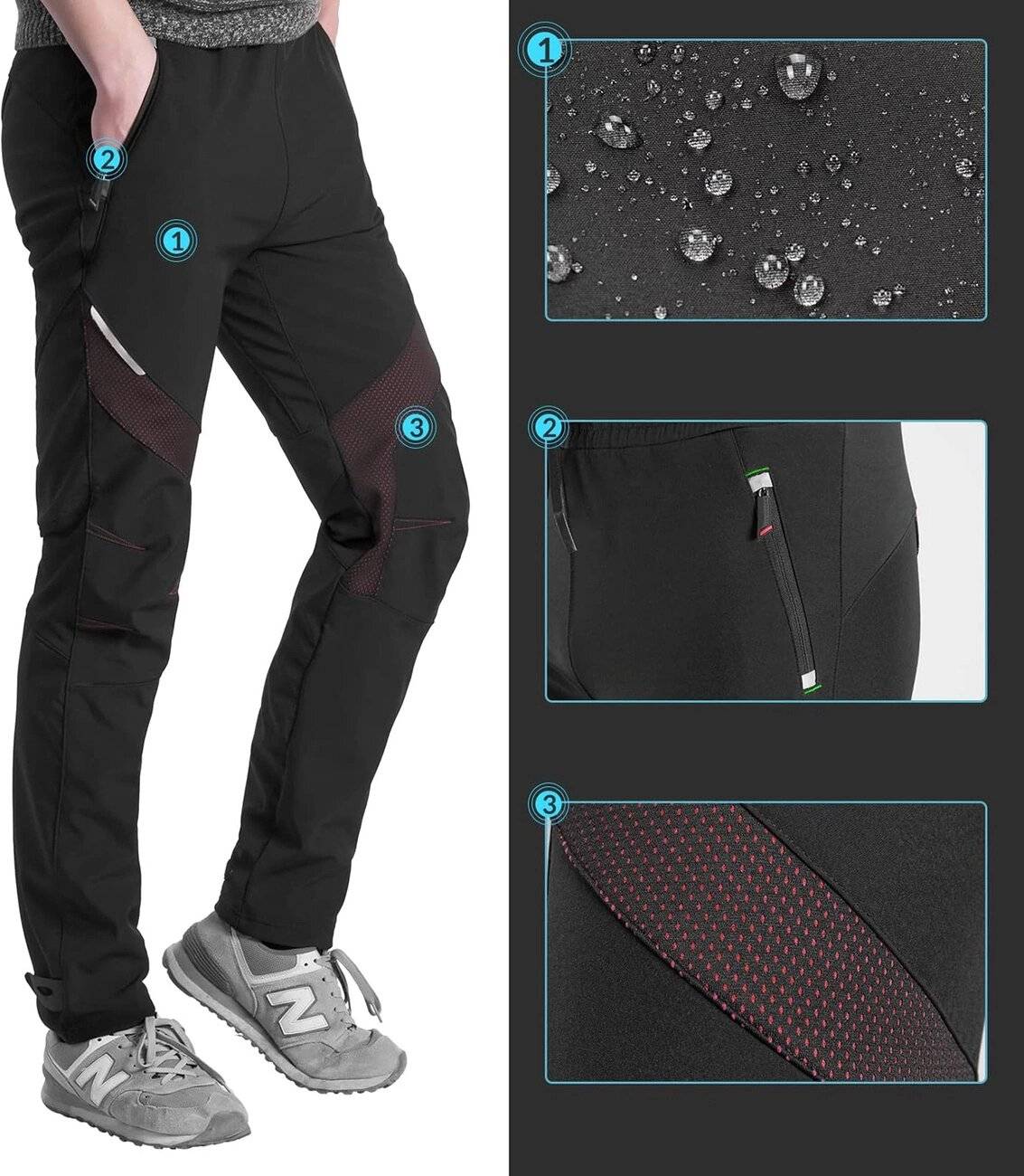 Winddichte Radsporthose Rockbros Patrol, Größe XL - Schwarz