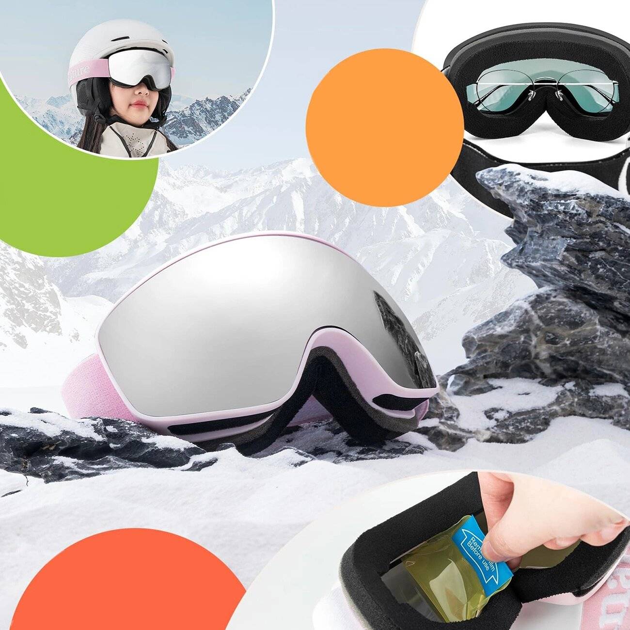 Qunature Pink Kinder-Skibrille mittlere/große Kinderversion