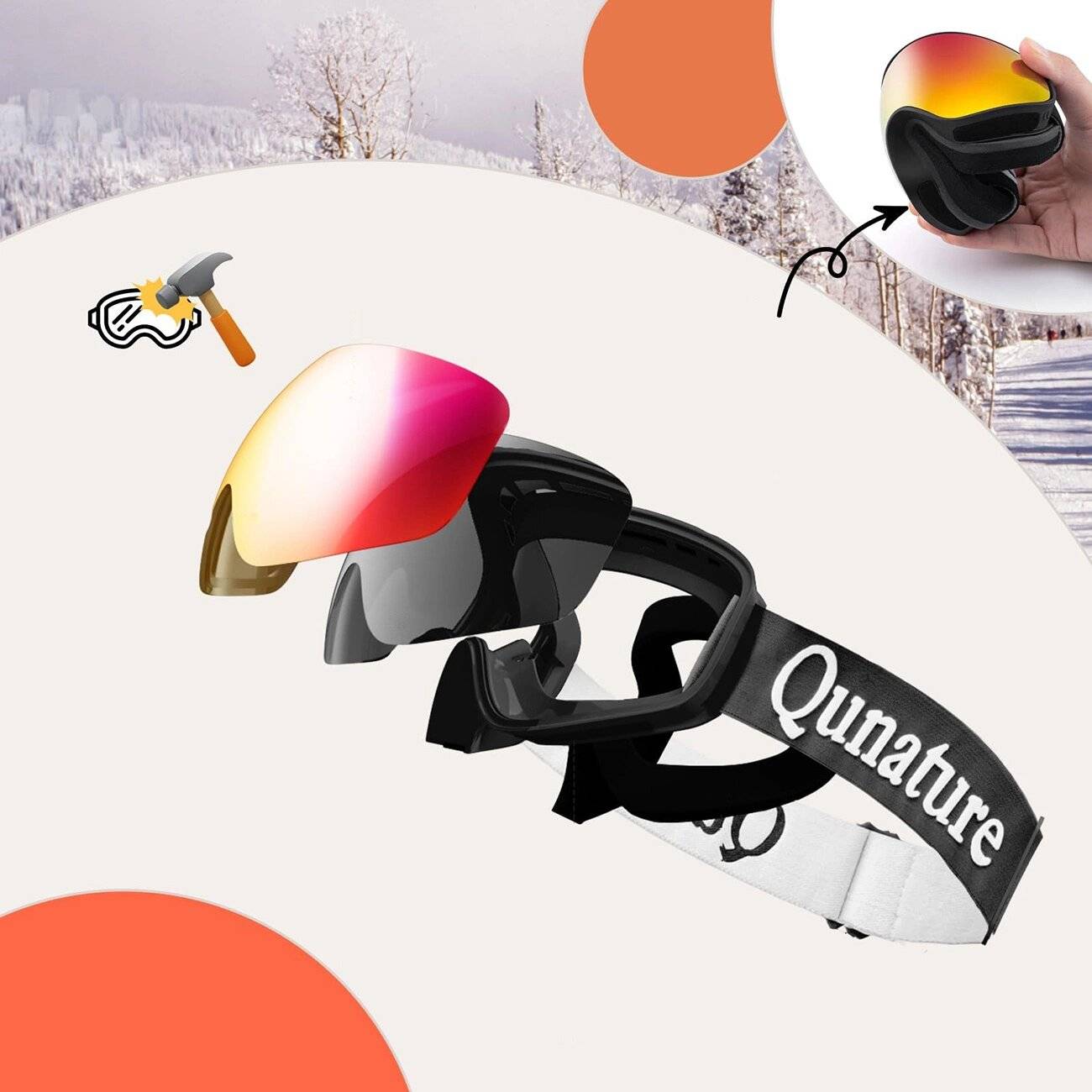 Qunature Black Kinder-Skibrille Größe M/L