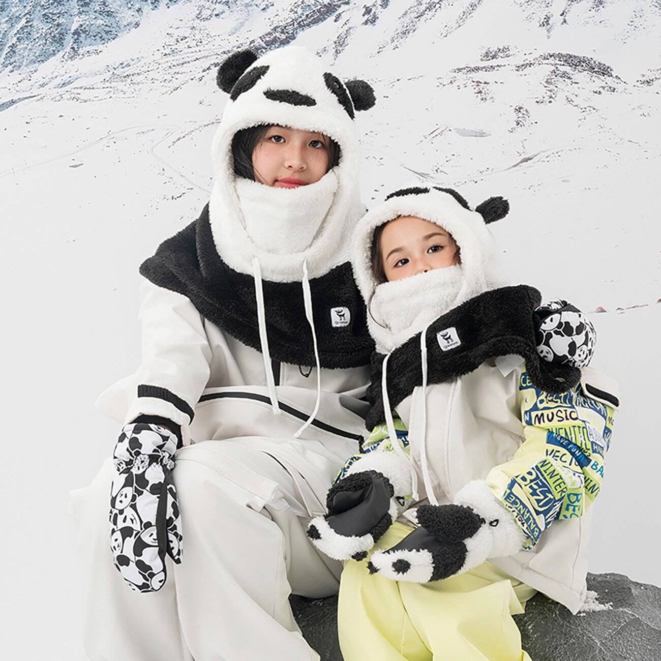 Qunature Panda Heat Transfer Kinder-Skihandschuhe, Größe S – Schwarz/Weiß