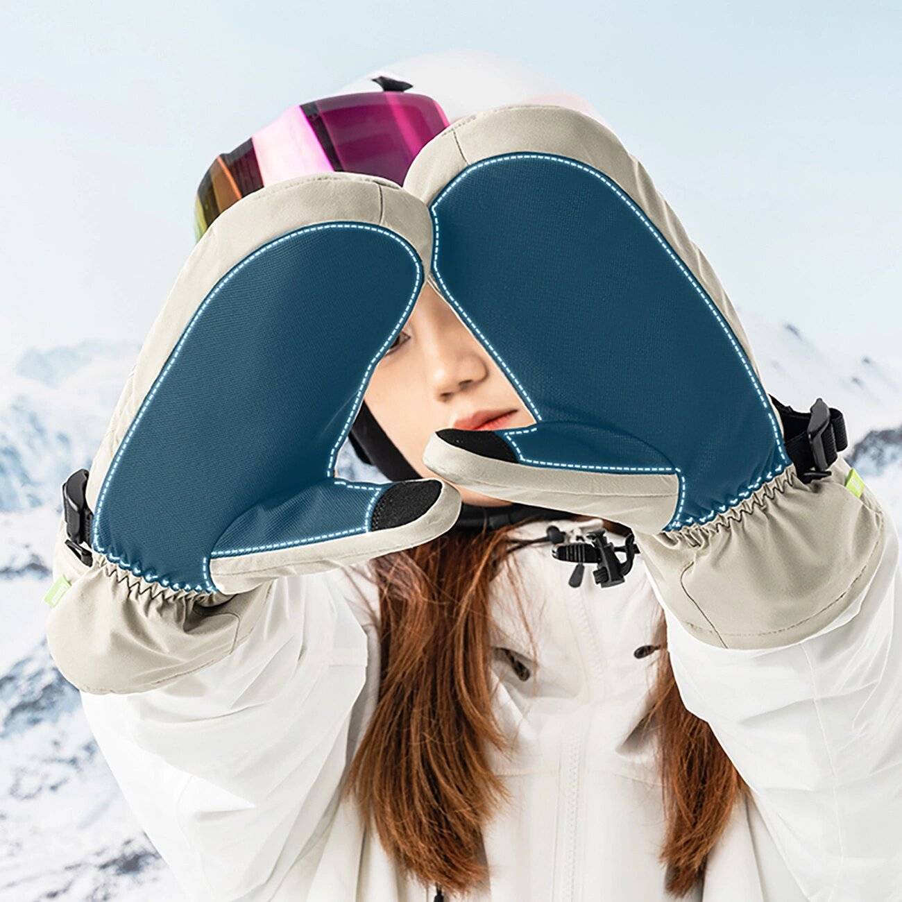 Qunature Skihandschuhe voller Länge, Größe L – hellbraun