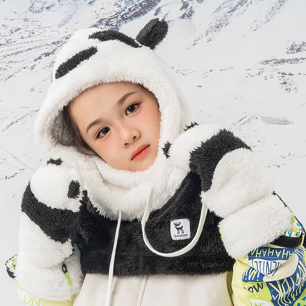 Qunature Panda Skihandschuhe Kinder Erwachsene, Größe S – Schwarz/Weiß