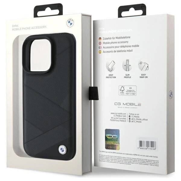 BMW Sign Leather Crossing Lines Pattern Hülle iPhone 16 Pro Max – Schwarz