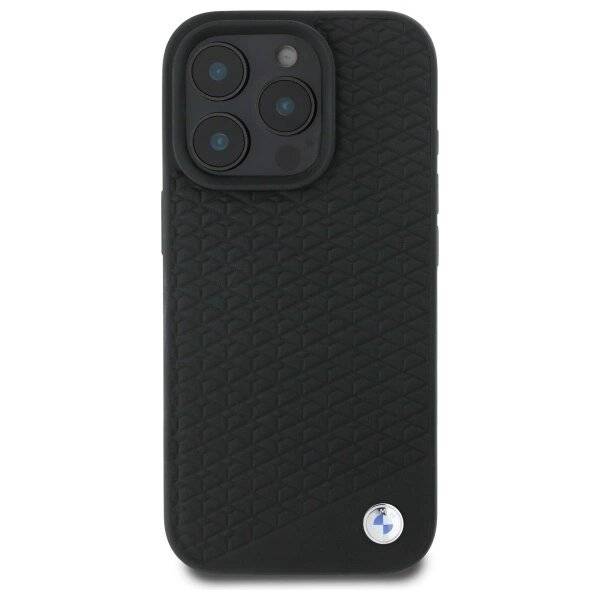 BMW Sign Leather Diamond Metal Logo MagSafe-Hülle iPhone 16 Pro – Schwarz