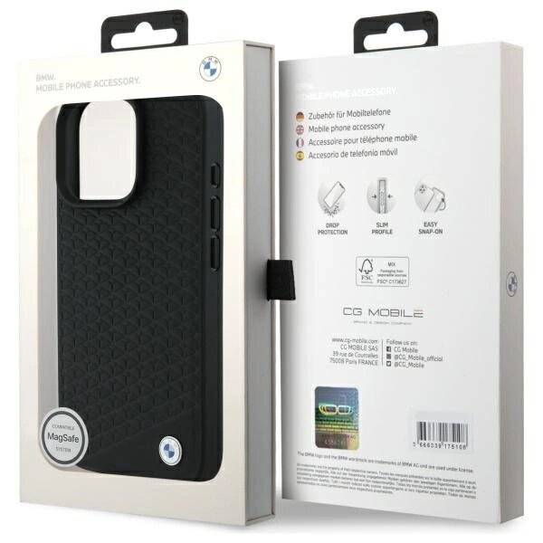 BMW Sign Leather Diamond Metal Logo MagSafe-Hülle iPhone 16 Pro – Schwarz