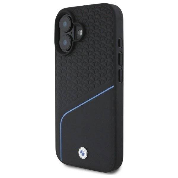 BMW Sign Leather Textured And Line MagSafe-Hülle iPhone 16 – Schwarz