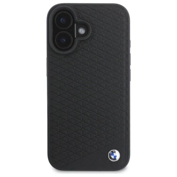 BMW Sign Leather Diamond Metal Logo MagSafe-Hülle iPhone 16 – Schwarz