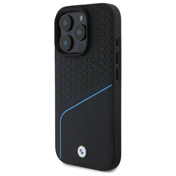 BMW Sign Leather Textured And Line MagSafe-Hülle iPhone 16 Pro Max – Schwarz