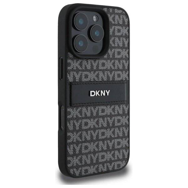 DKNY Texture Pattern Tonal Stripe Hülle iPhone 16 Pro – Schwarz