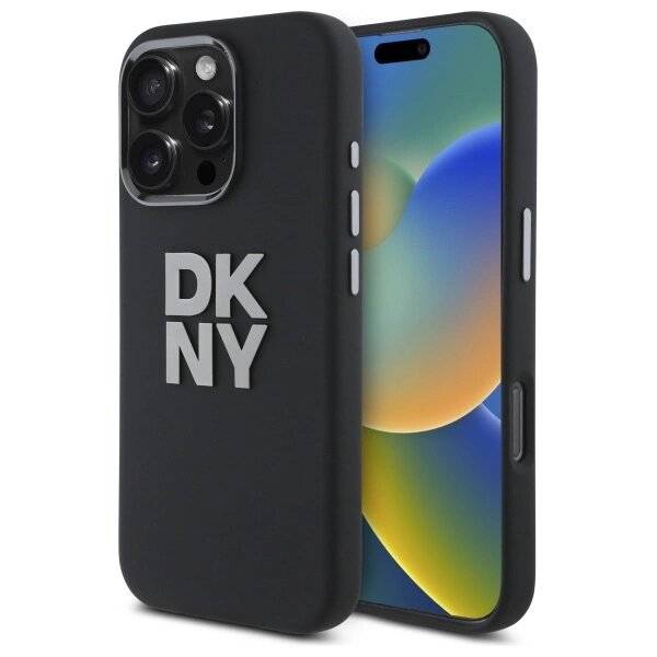 DKNY Liquid Silicone Metal Logo Hülle iPhone 16 Pro Max – Schwarz