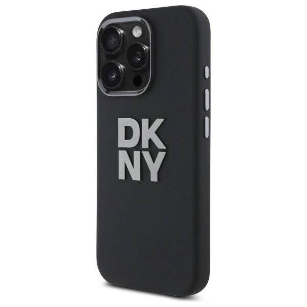 DKNY Liquid Silicone Metal Logo Hülle iPhone 16 Pro Max – Schwarz
