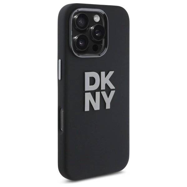 DKNY Liquid Silicone Metal Logo Hülle iPhone 16 Pro Max – Schwarz