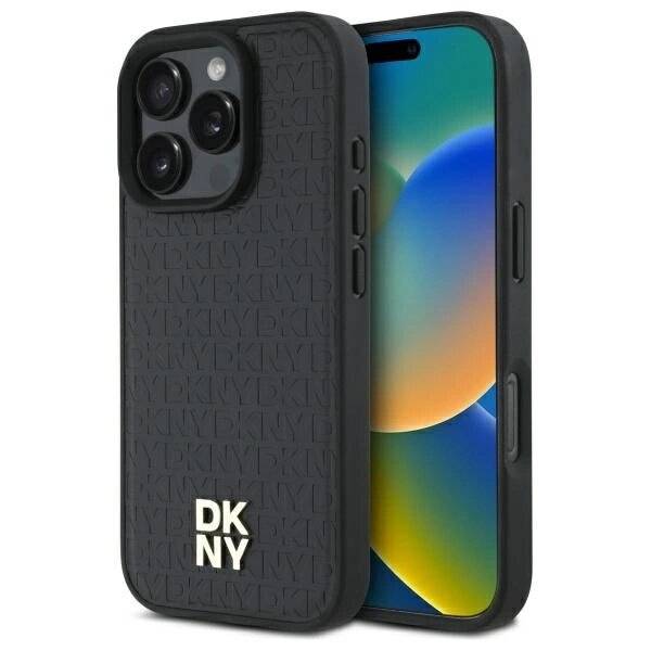 DKNY Repeat Pattern Stack Logo MagSafe-Hülle iPhone 16 Pro Max – Schwarz