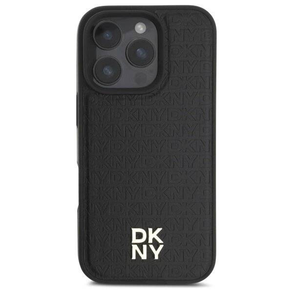 DKNY Repeat Pattern Stack Logo MagSafe-Hülle iPhone 16 Pro Max – Schwarz