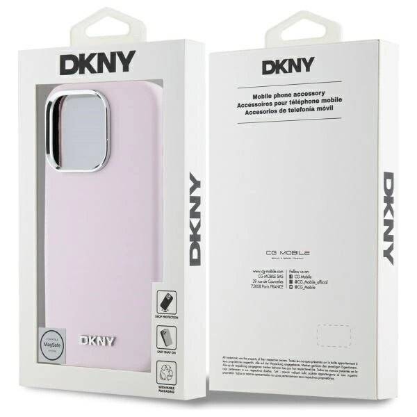 DKNY Liquid Silicone Small Metal Logo MagSafe-Hülle iPhone 16 Pro – Rosa