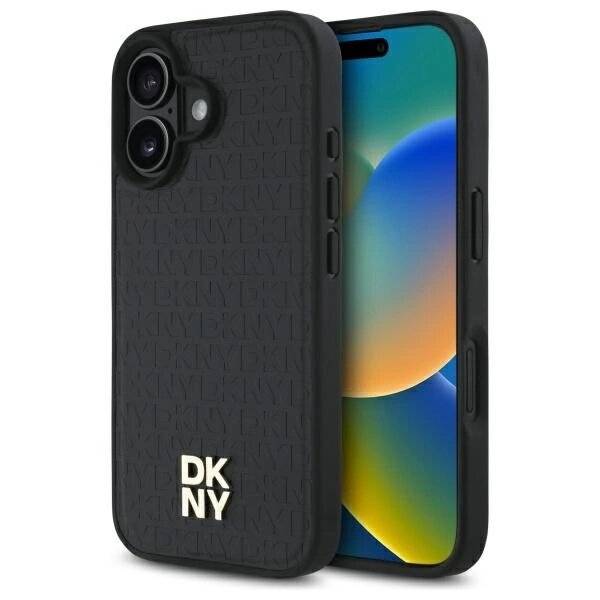 DKNY Repeat Pattern Stack Logo MagSafe iPhone 16 Hülle – Schwarz